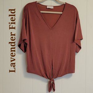 Lavender Field rusty colored slouch blouse with tie on bottom size: M